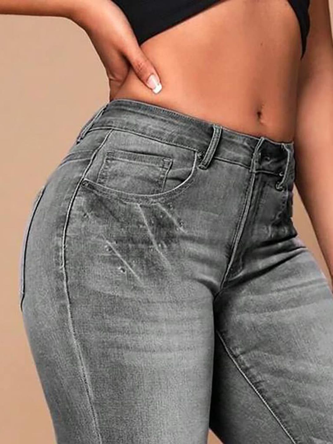 Kotty Women Jean Flared High-Rise Low Distress Heavy Fade Cotton Stretchable Jeans