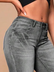 Kotty Women Jean Flared High-Rise Low Distress Heavy Fade Cotton Stretchable Jeans