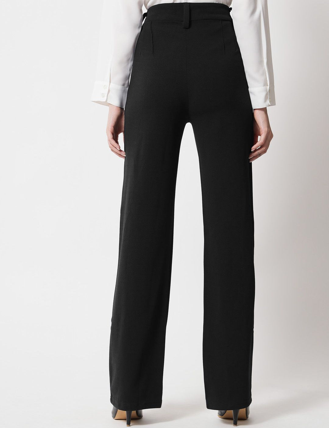 KOTTY BIZwear Women Black Relaxed Straight Fit High-Rise Easy Wash Trousers