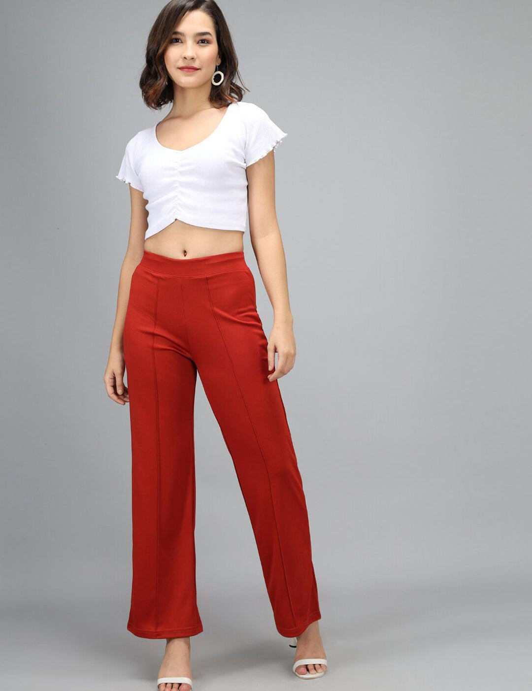 Kotty Women Maroon High-Rise Parallel Trousers