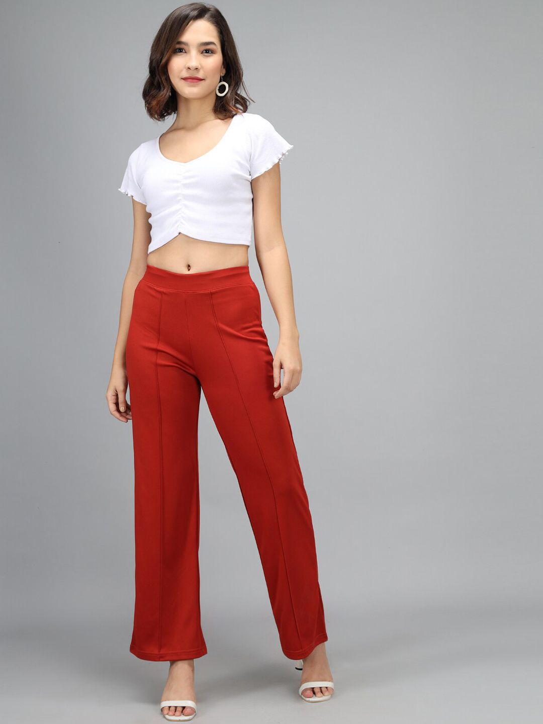 Kotty Women Maroon High-Rise Parallel Trousers