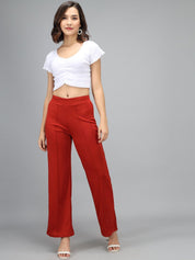 Kotty Women Maroon High-Rise Parallel Trousers