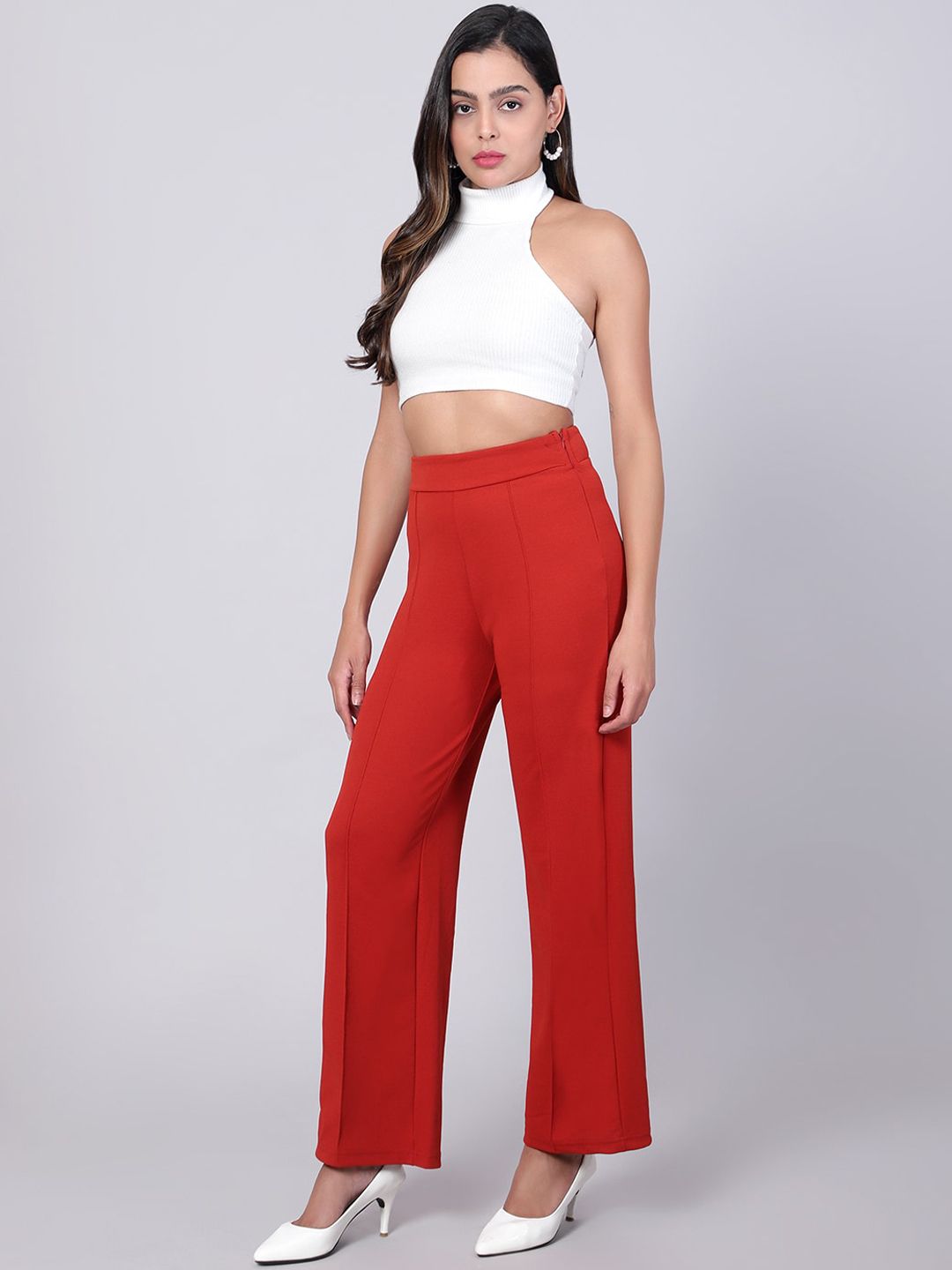 Kotty Women Pack Of 2 Straight Fit High-Rise Easy Wash Trousers