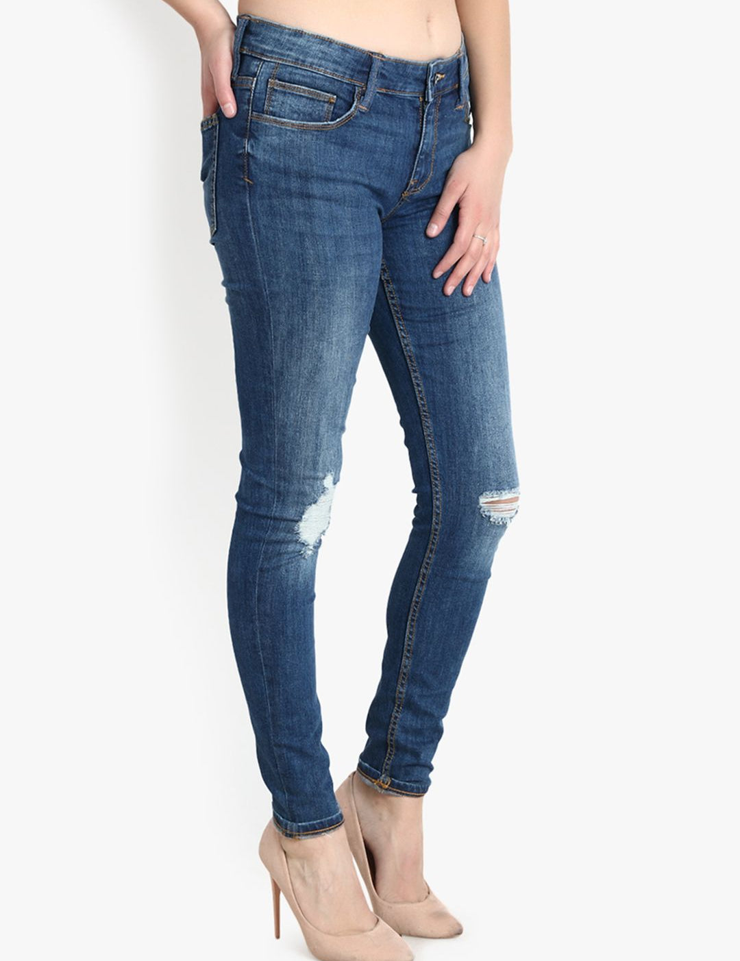 Kotty Women Blue Skinny Fit Mid-Rise Mildly Distressed Jeans