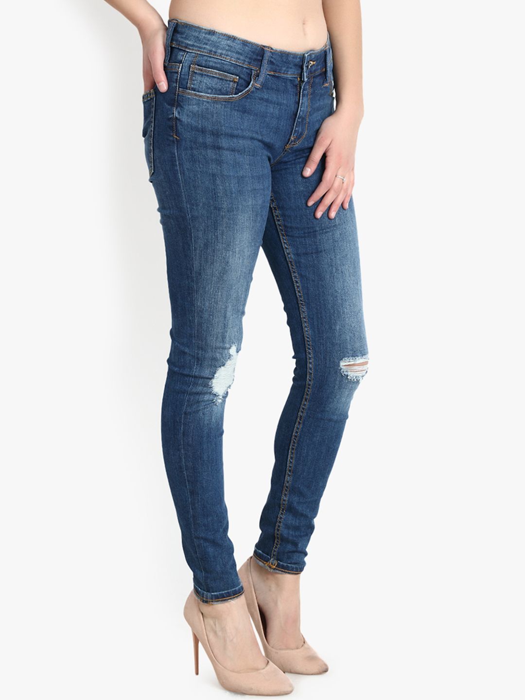 Kotty Women Blue Skinny Fit Mid-Rise Mildly Distressed Jeans