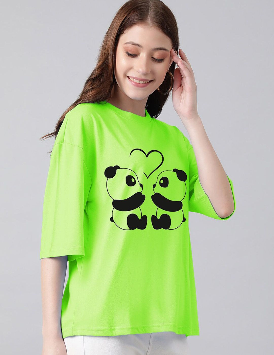 Kotty Graphic Printed Round Neck Drop-Shoulder Sleeves Oversized T-shirt