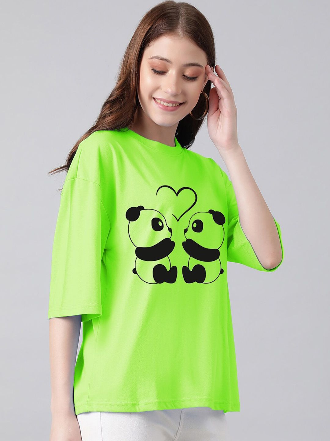 Kotty Graphic Printed Round Neck Drop-Shoulder Sleeves Oversized T-shirt