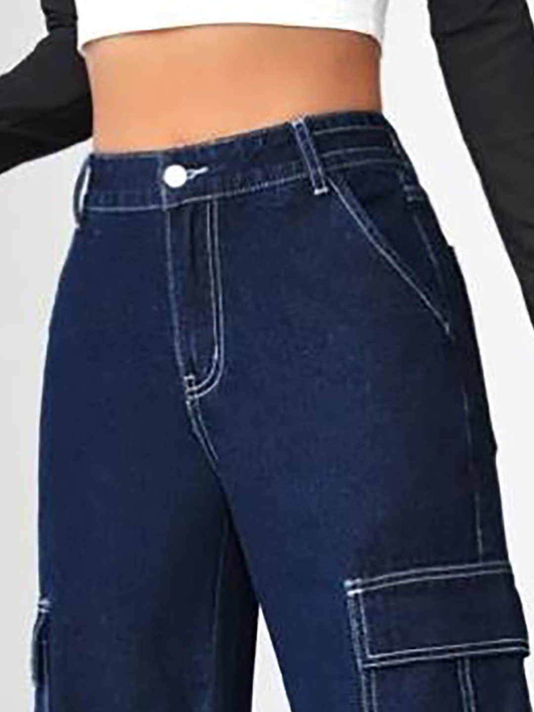 Kotty Women Blue Jean Straight Fit High-Rise Stretchable Cotton Jeans