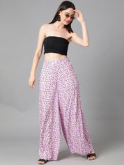 Kotty Women Relaxed Floral Printed Flared High-Rise Easy Wash Parallel Trousers