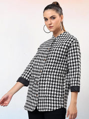 Kotty Women Checked Mandarin Collar Single-Breasted Overcoat