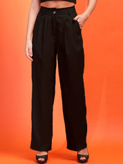 Kotty Women Straight Fit High-Rise Easy Wash Pleated Trousers