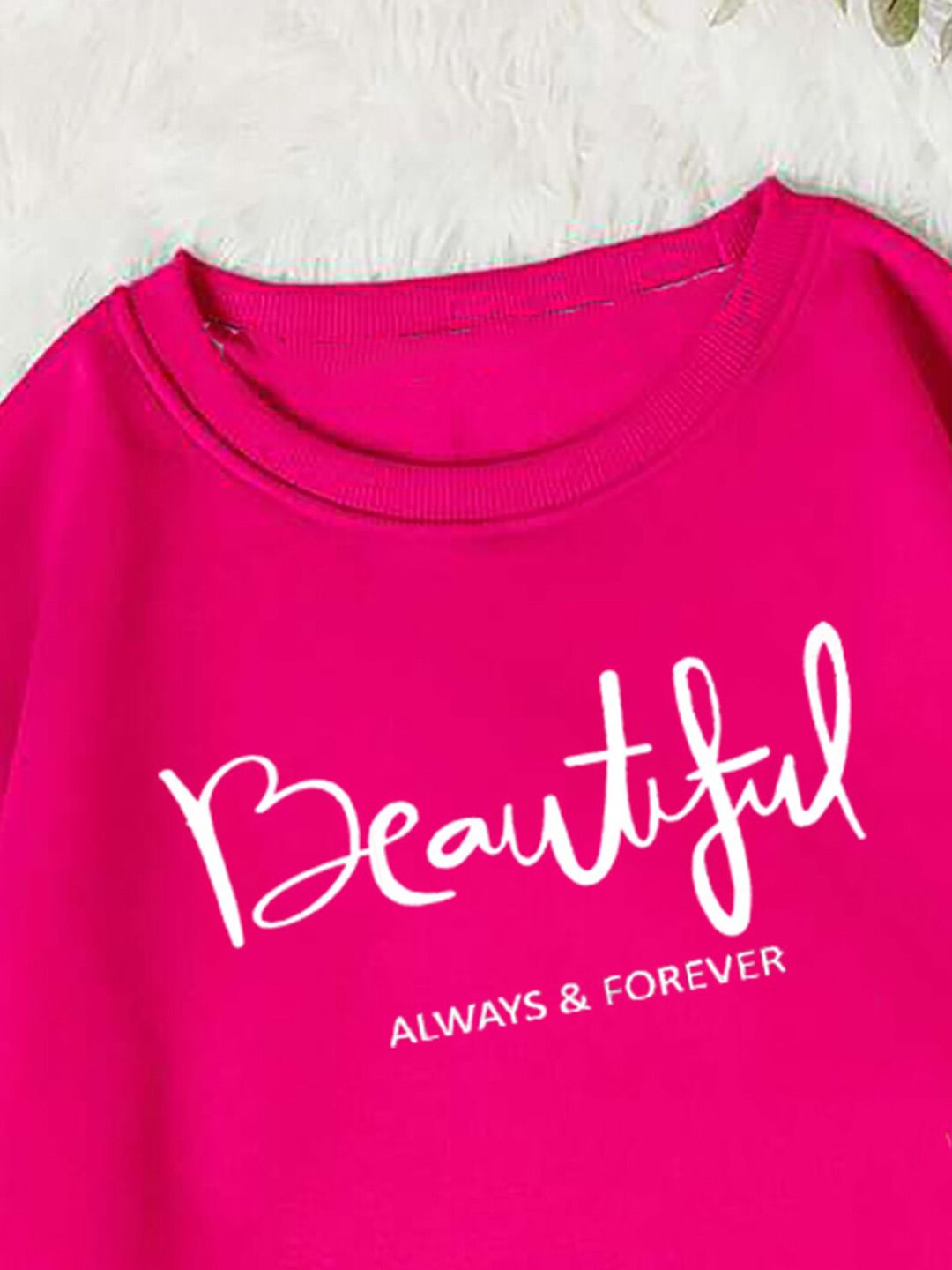 Kotty Typography Printed Round Neck Fleece Pullover