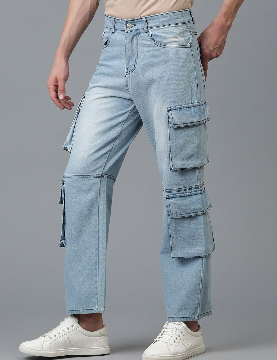 Kotty Men Jean Low-Rise Slash Knee Light Fade Stretchable Jeans