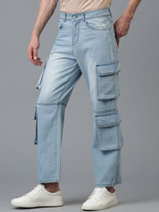 Kotty Men Jean Low-Rise Slash Knee Light Fade Stretchable Jeans