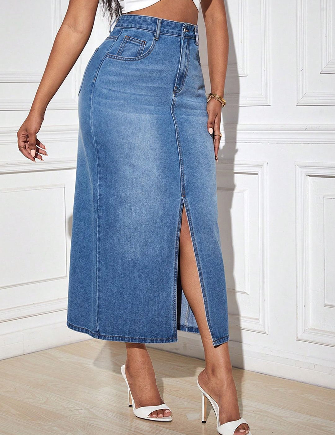 Kotty Straight Midi Denim Skirt