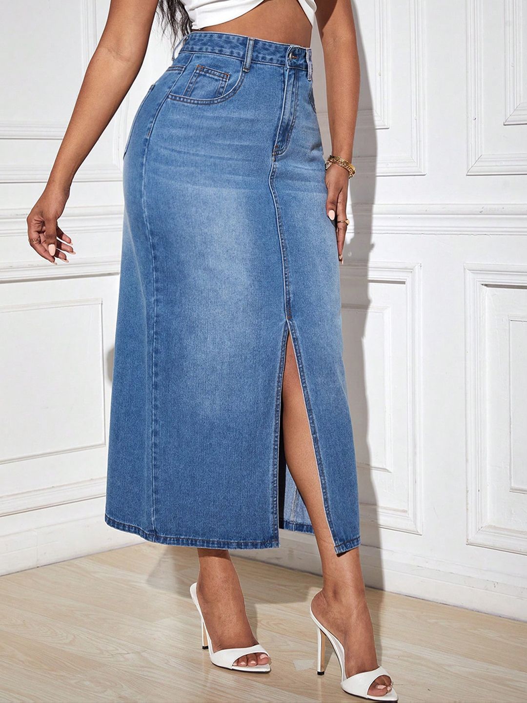 Kotty Straight Midi Denim Skirt