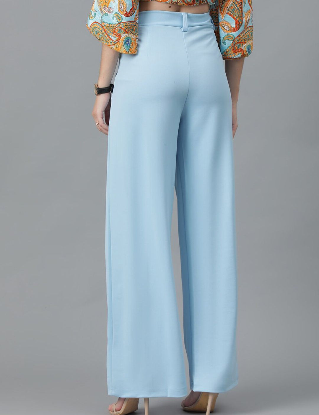 KOTTY BIZwear Women Blue Relaxed Straight Leg High-Rise Easy Wash Parallel Trousers