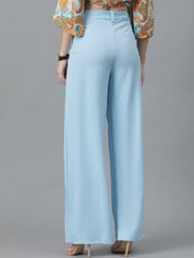 KOTTY BIZwear Women Blue Relaxed Straight Leg High-Rise Easy Wash Parallel Trousers