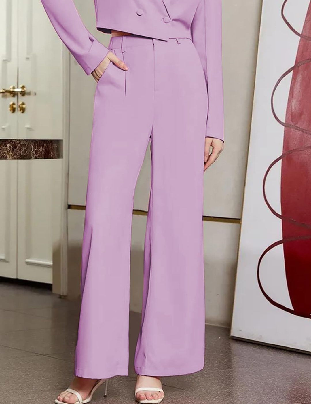 KOTTY BIZwear Women Purple High-Rise Easy Wash Pleated Parallel Trousers