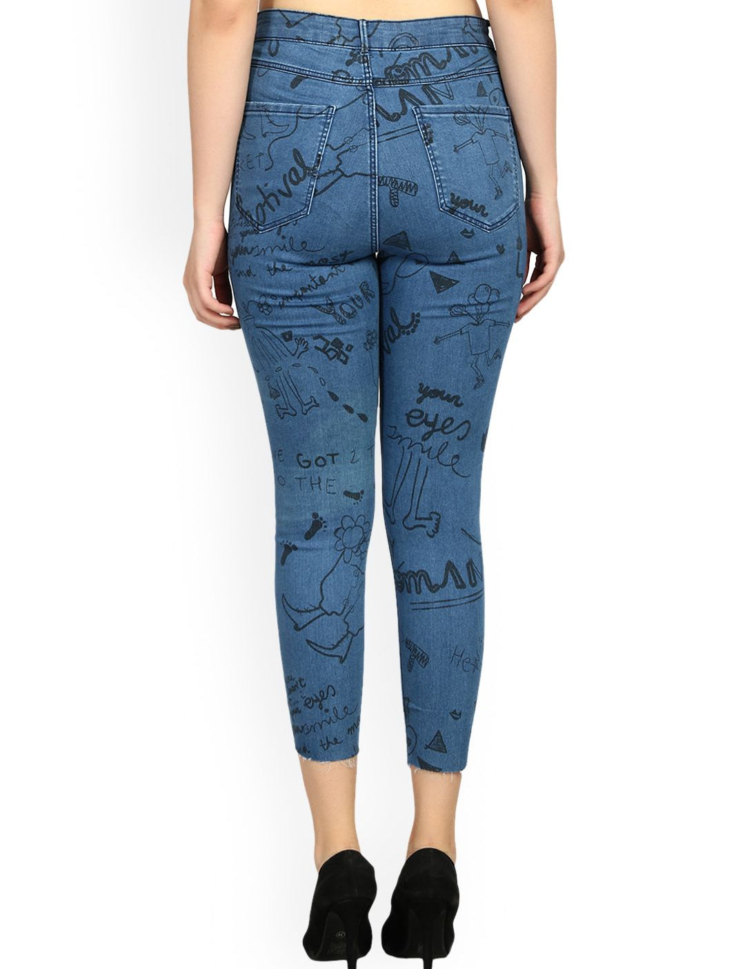 Kotty Women Blue Skinny Fit High-Rise Slash Knee Jeans