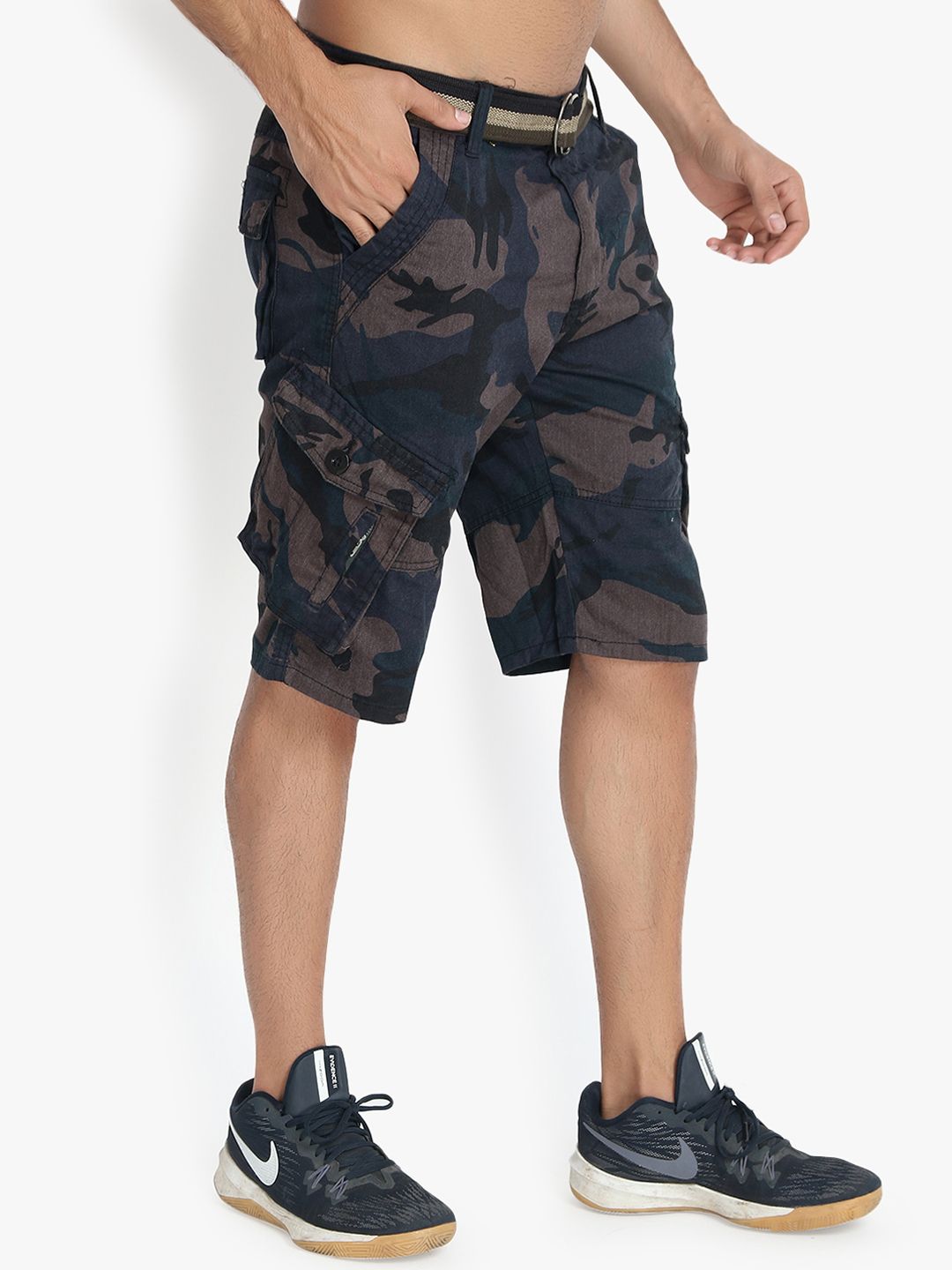 Kotty Men Blue Printed Regular Fit Cargo Shorts