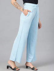 KOTTY BIZwear Women Blue Relaxed Straight Leg Fit High-Rise Easy Wash Parallel Trousers
