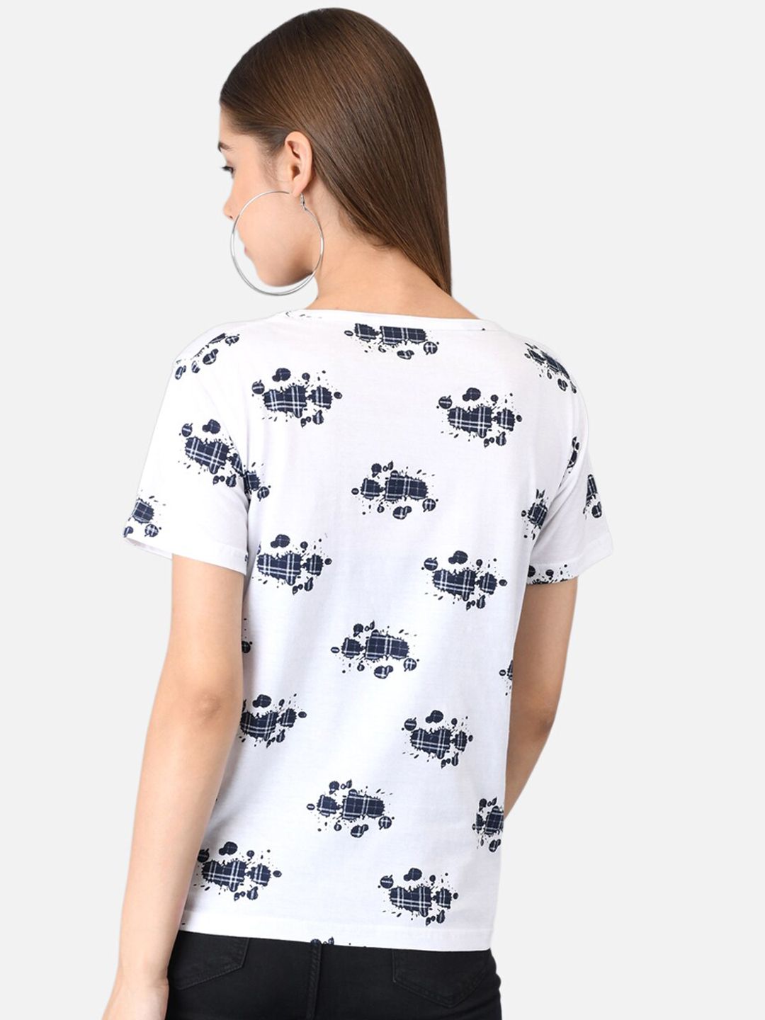 Kotty Women White Printed Round Neck T-shirt