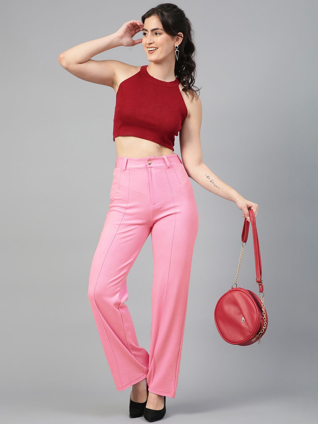 Kotty Women Pack Of 2 Relaxed Straight Leg Fit High-Rise Easy Wash Trousers