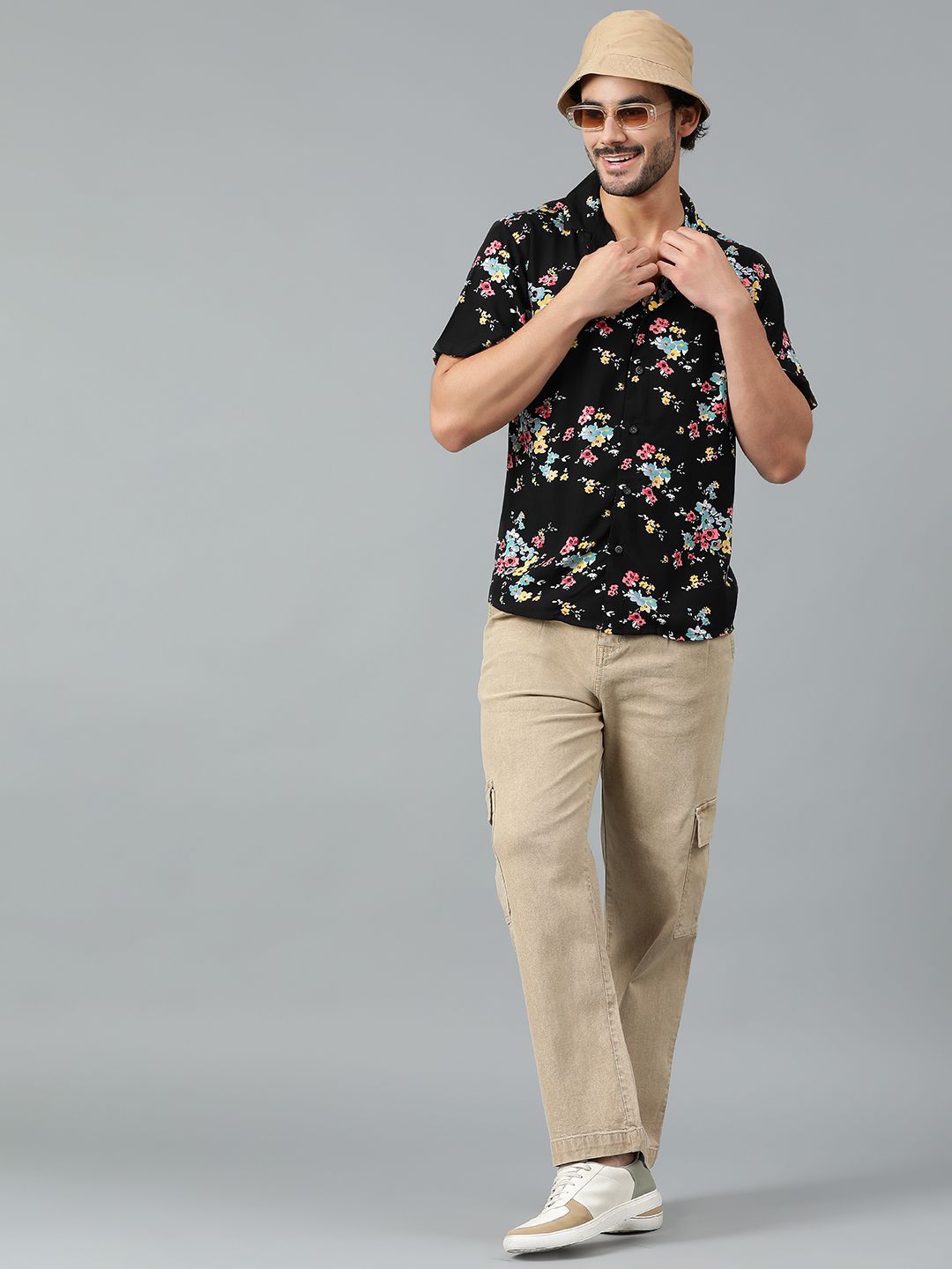Kotty Men Cuban Collar Floral Printed Casual Shirt