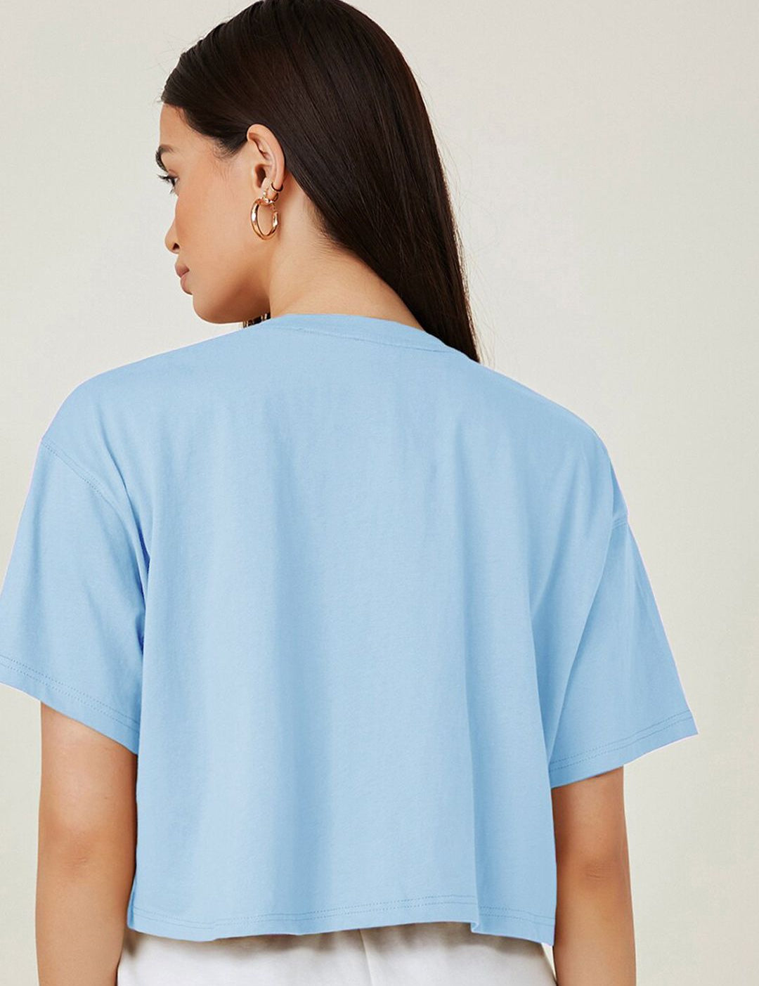 Kotty Typography Printed Round Neck Crop Oversized T-shirt