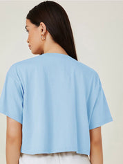 Kotty Typography Printed Round Neck Crop Oversized T-shirt