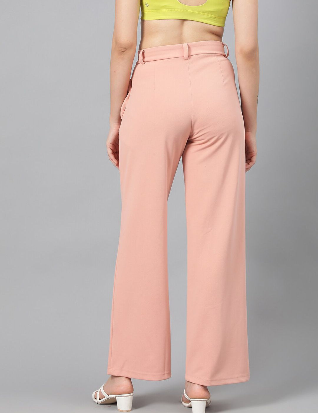 Kotty Women Pink Relaxed Straight Leg Fit High-Rise Easy Wash Parallel Trousers