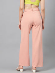 Kotty Women Pink Relaxed Straight Leg Fit High-Rise Easy Wash Parallel Trousers