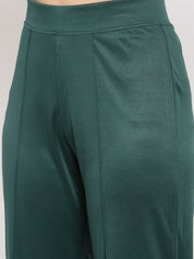 Kotty Women Green Flared High-Rise Parallel Trousers