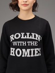 Kotty Women Black Printed Fleece Sweatshirt