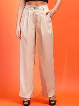 KOTTY BIZwear Women Relaxed Straight Fit High-Rise Easy Wash Pleated Parallel Trousers