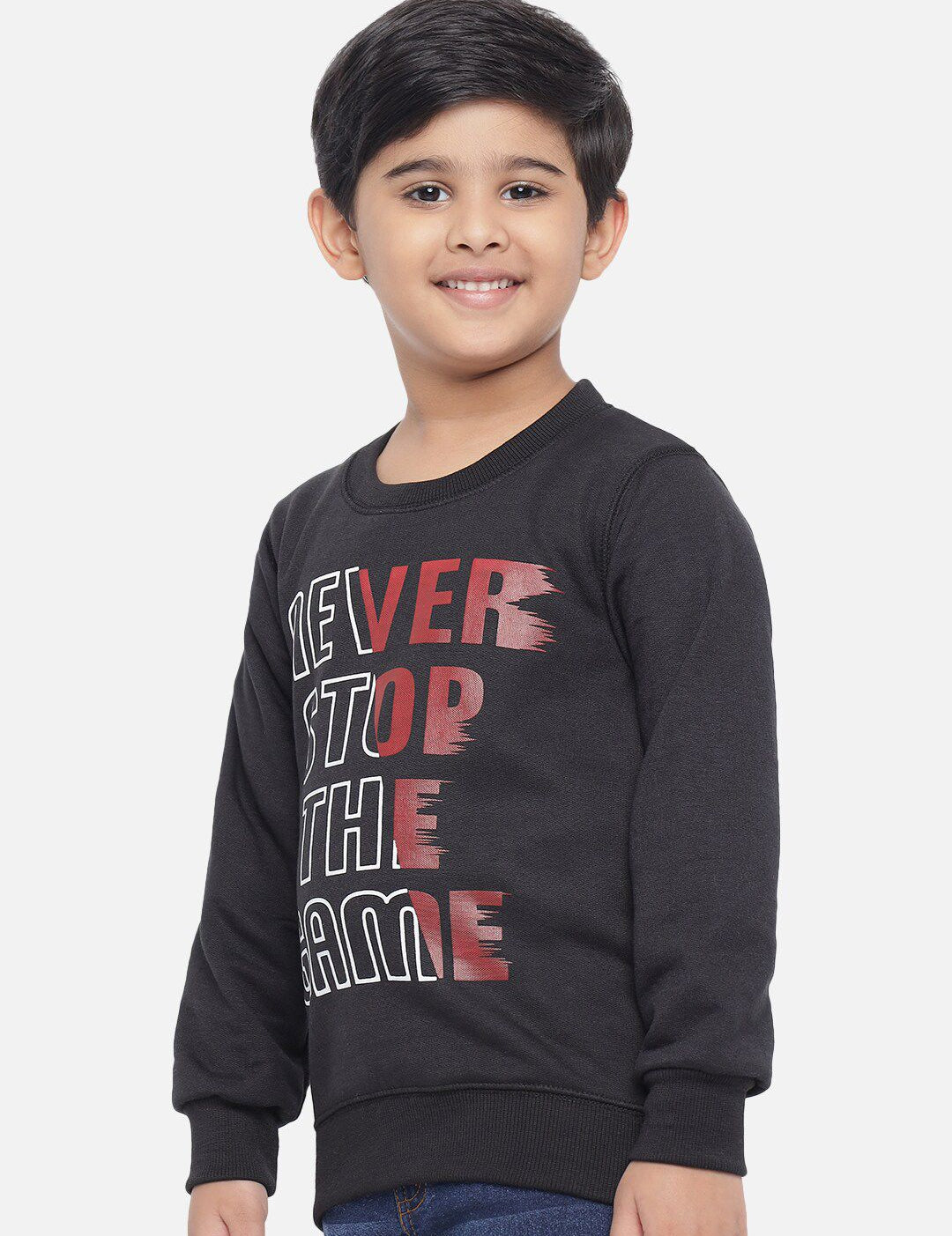 Kotty Boys Black Typography Printed Fleece Sweatshirt