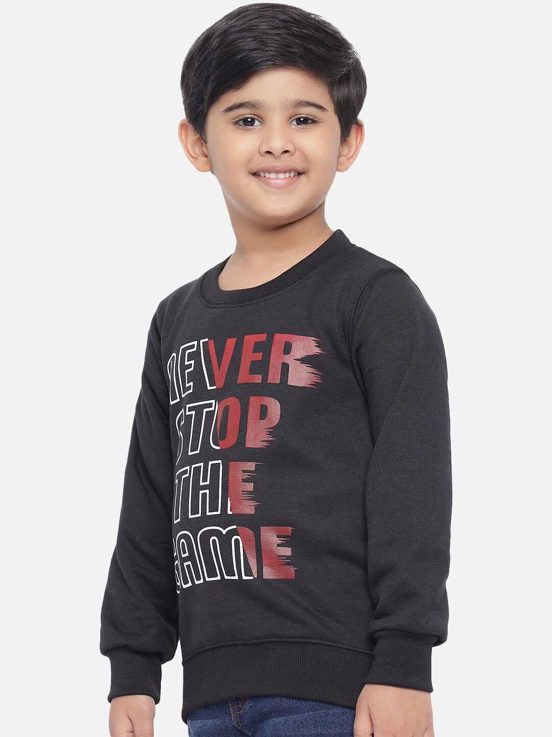 Kotty Boys Black Typography Printed Fleece Sweatshirt