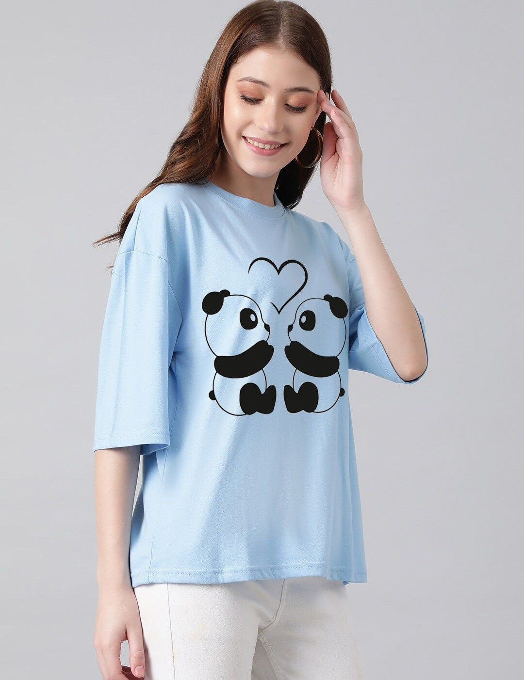 KOTTY Basics Panda Printed Oversized T-shirt