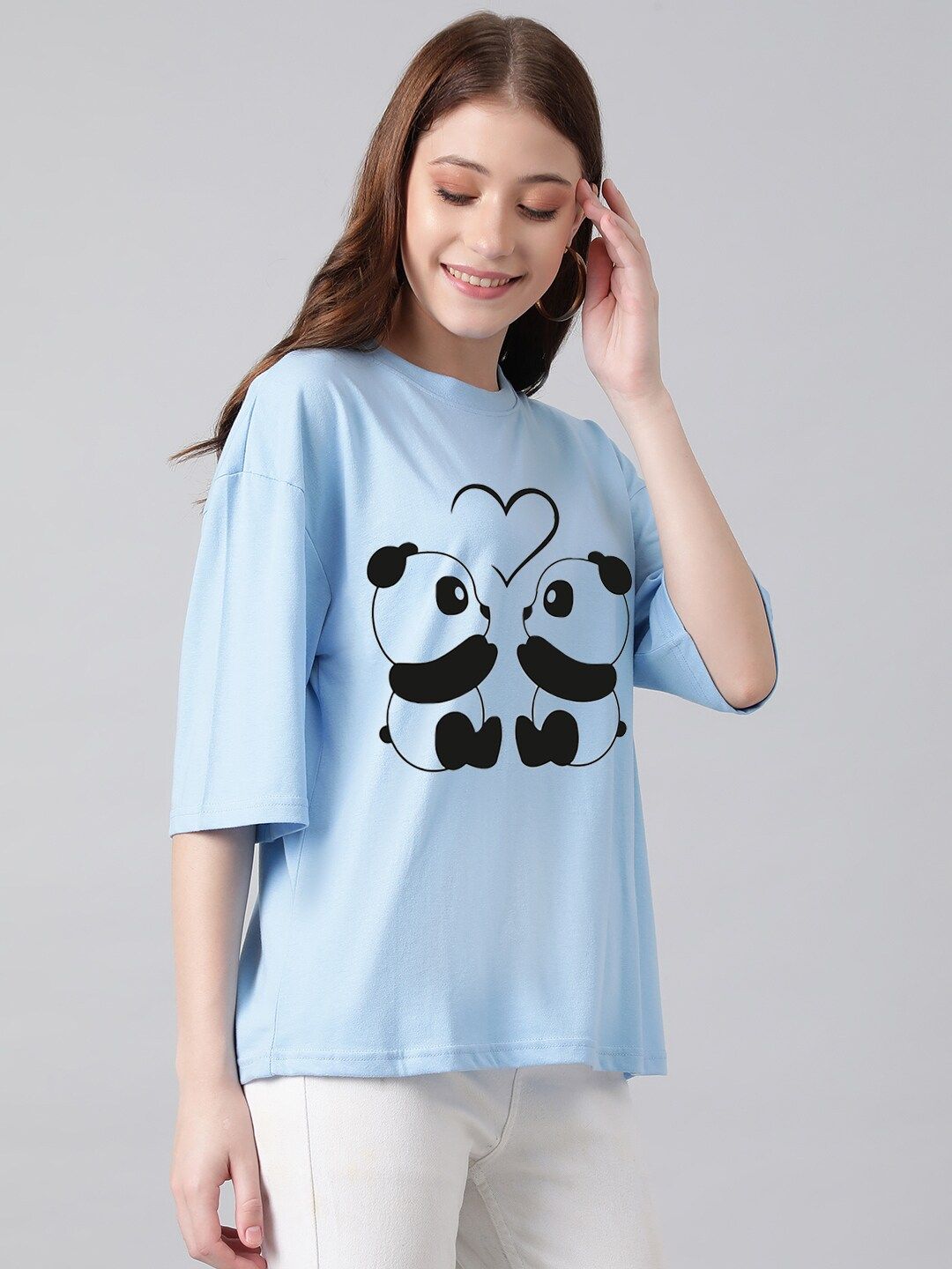 KOTTY Basics Panda Printed Oversized T-shirt