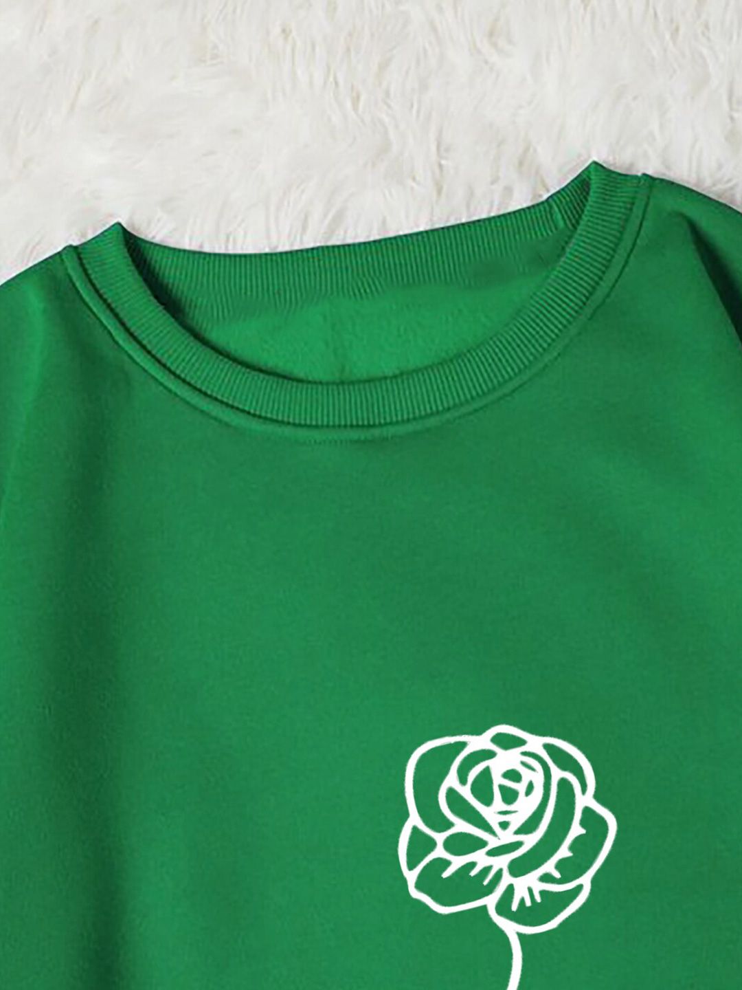 Kotty Green Typography Printed Long Sleeves Fleece Pullover Sweatshirt