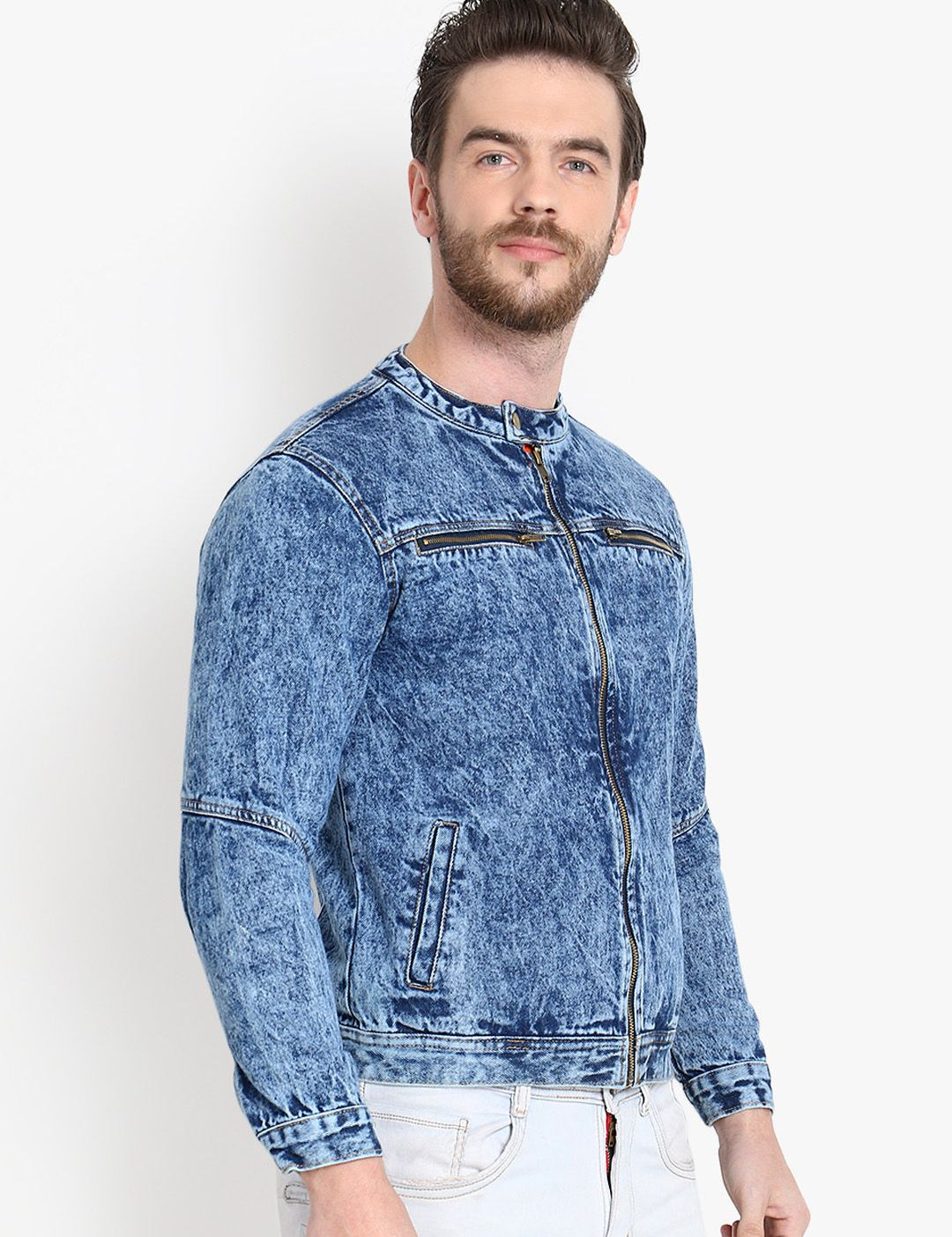 Kotty Men Blue Solid Denim Jacket