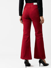 Kotty Women Maroon Flared High-Rise Clean Look Jeans