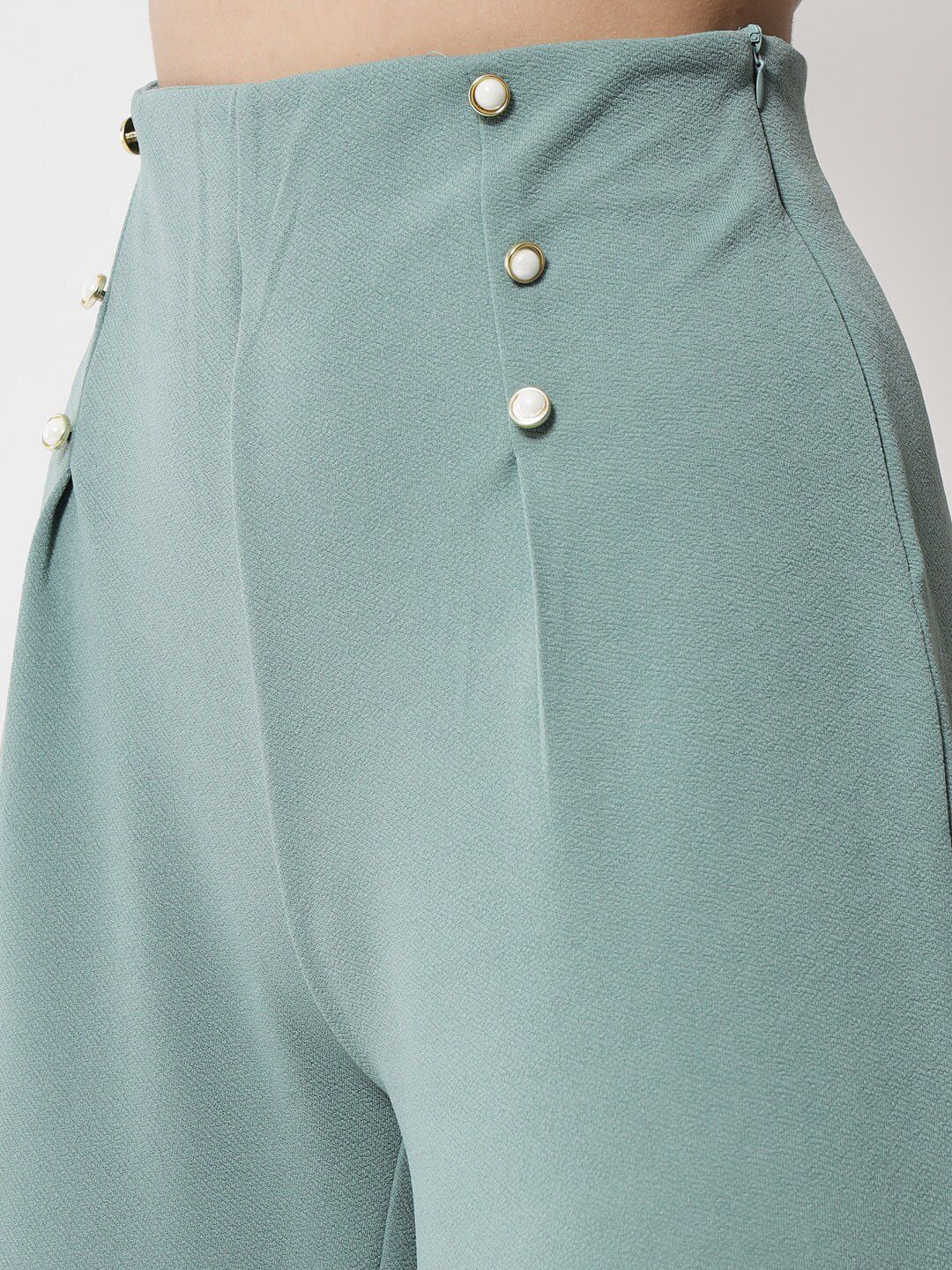 Kotty Women Green Relaxed Straight Fit High-Rise Easy Wash Pleated Trousers