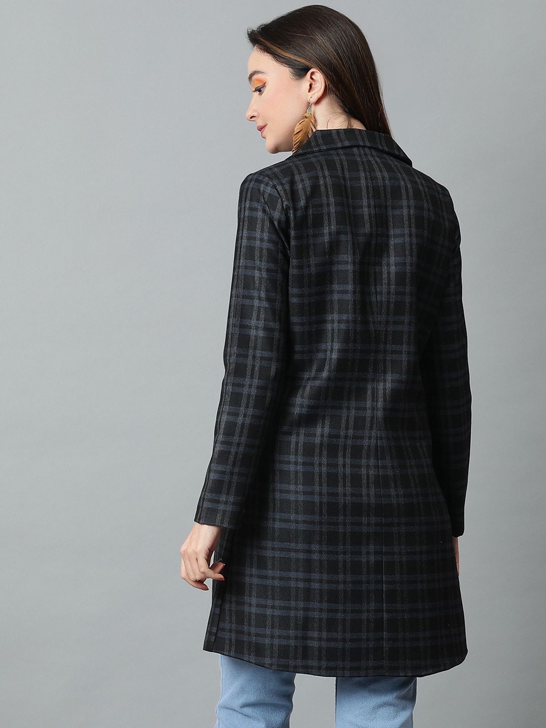 KOTTY BIZwear Black Checked Double-Breasted Overcoat
