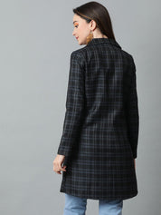 KOTTY BIZwear Black Checked Double-Breasted Overcoat