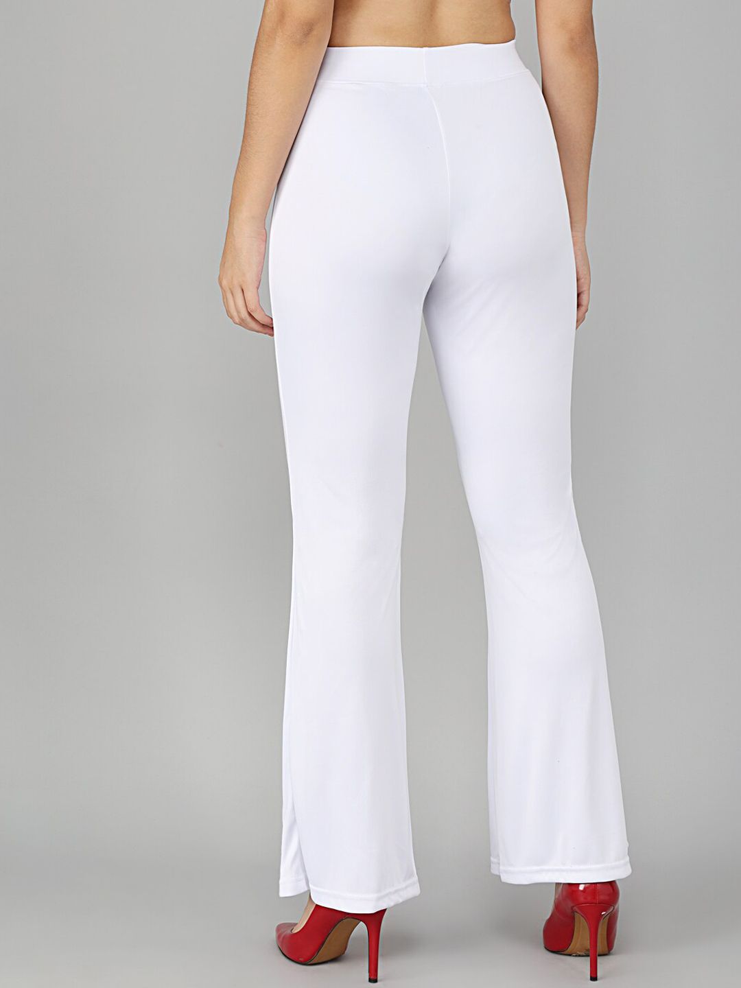 Kotty Women White Flared High-Rise Bootcut Trousers