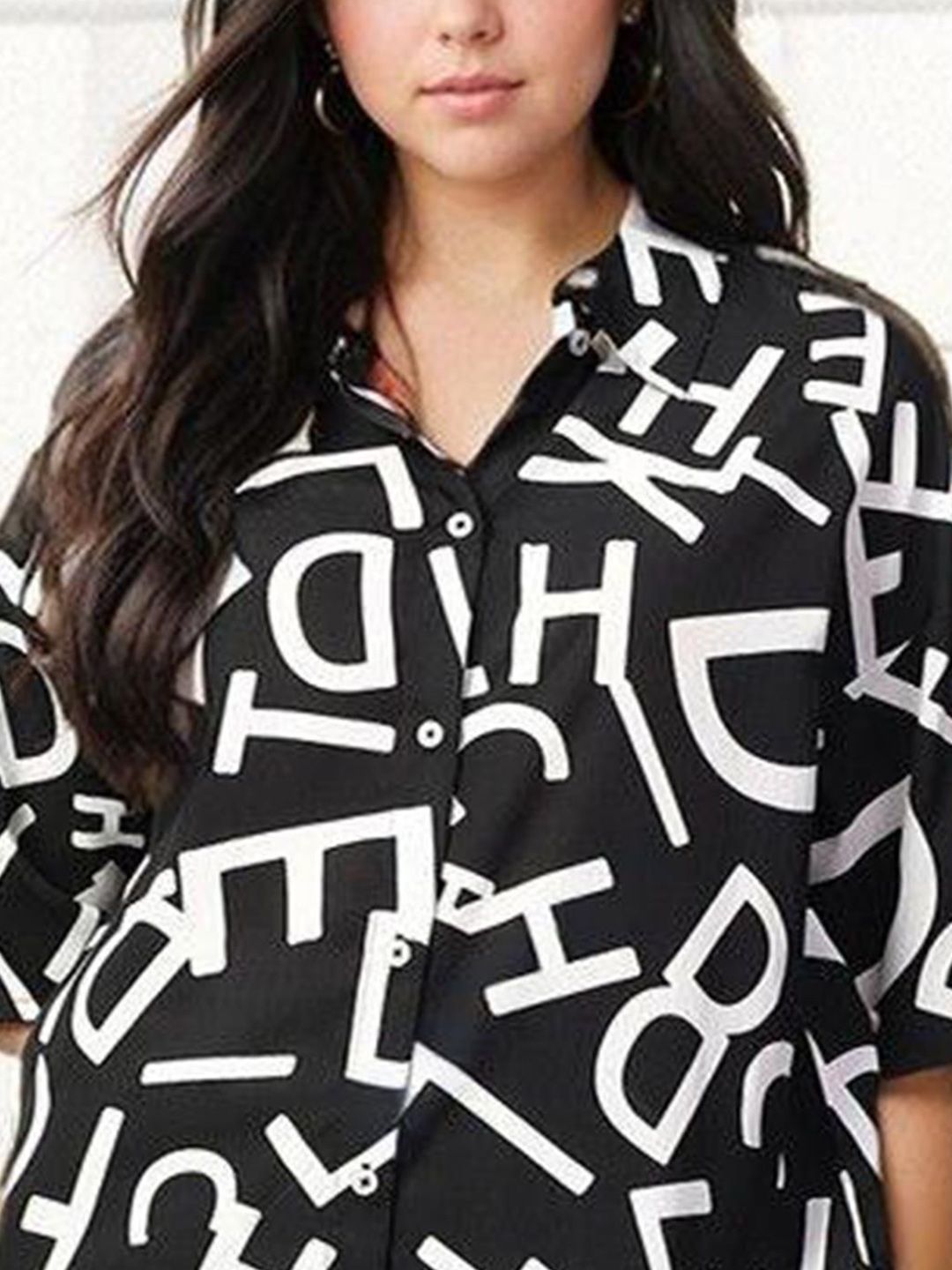 Kotty Black and White Printed Shirt Collar Shirt With Trouser