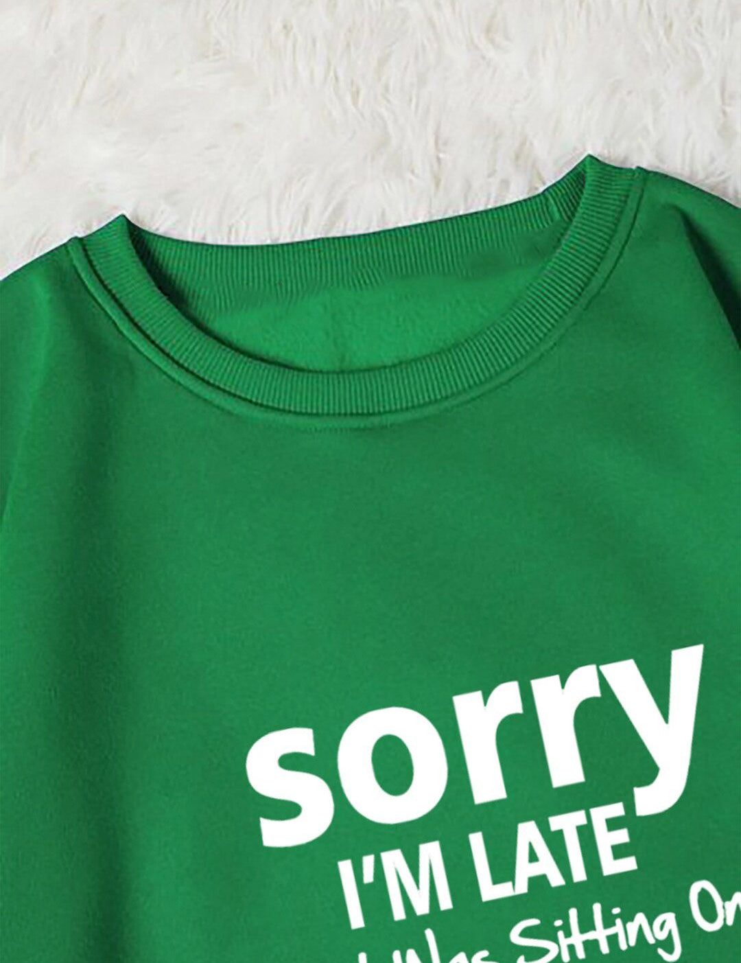 Kotty Green Typography Printed Long Sleeves Fleece Pullover Sweatshirt