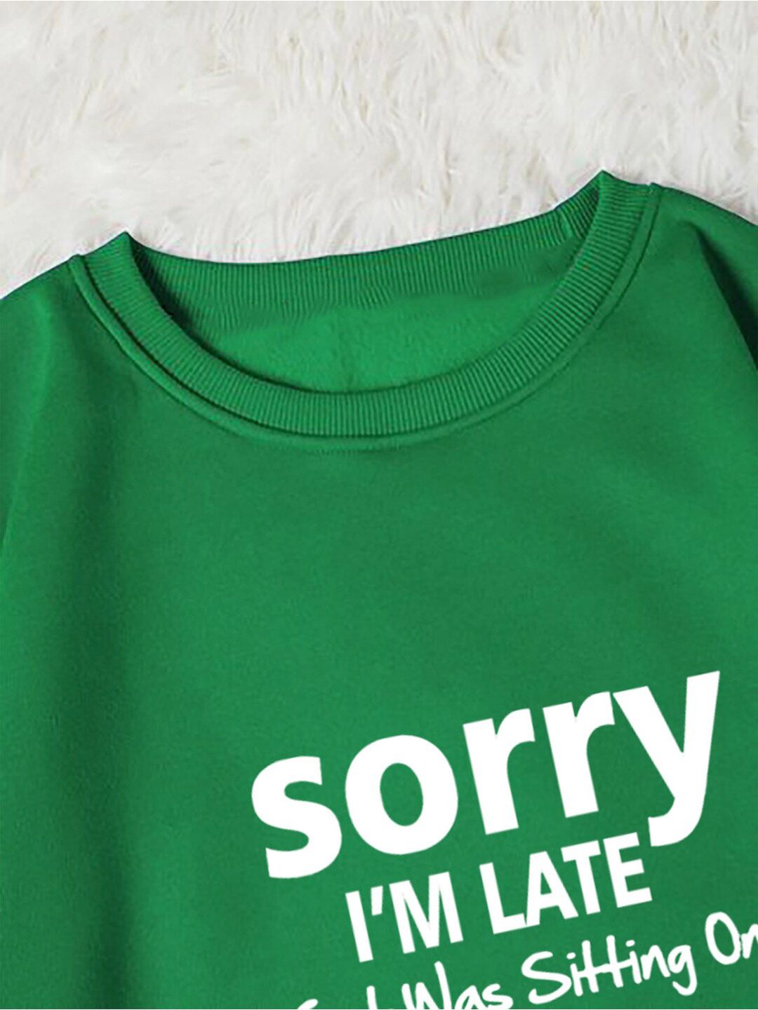 Kotty Green Typography Printed Long Sleeves Fleece Pullover Sweatshirt